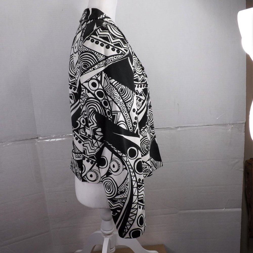 Harve Benard Holztman Petit Black & White Designs Open Cropped Jacket Blazer 10P - Picture 8 of 16